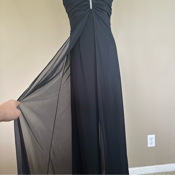 Classic Black Wide Leg Jumpsuit Women 6 Sheer Overlay Semi Formal Vintage Cockta - Picture 3 of 9